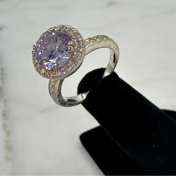Lavender Purple Ring Halo Surround Size 5.25 Sparkle Fire Silver-tone Rh… - Picture 3 of 11